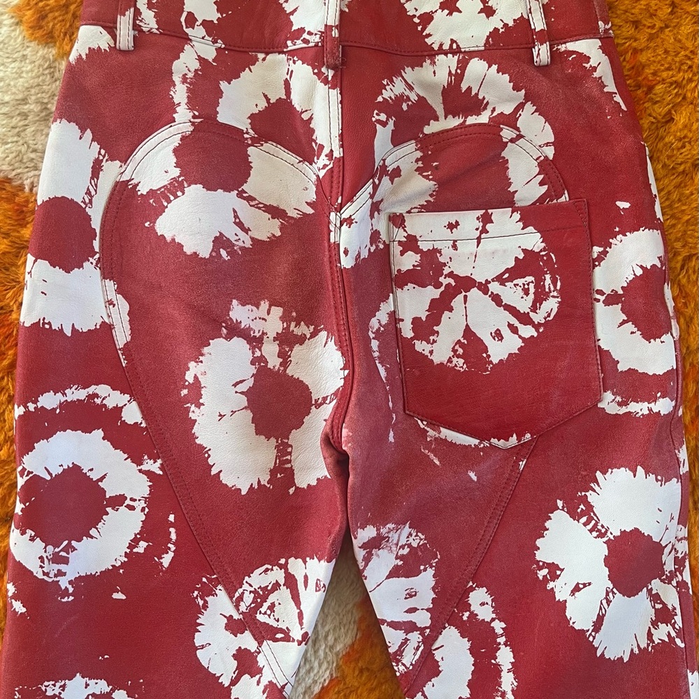 AREA Red and White Heart Butt Leather Pants